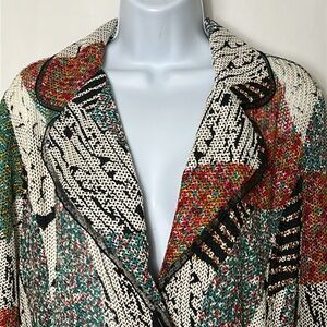 T&J Designs Women’s Size Large Mesh Blazer with Abstract Print Button Front Top